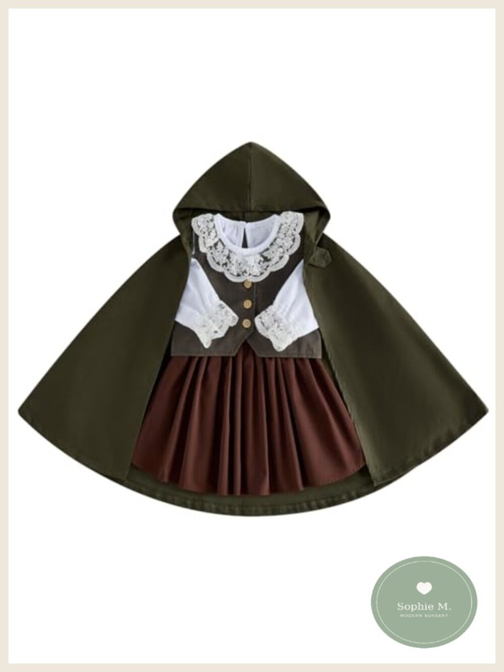 Toddler Girl Medieval Costume 4 Pcs Set Long Sleeve Vest Skirt Cloak